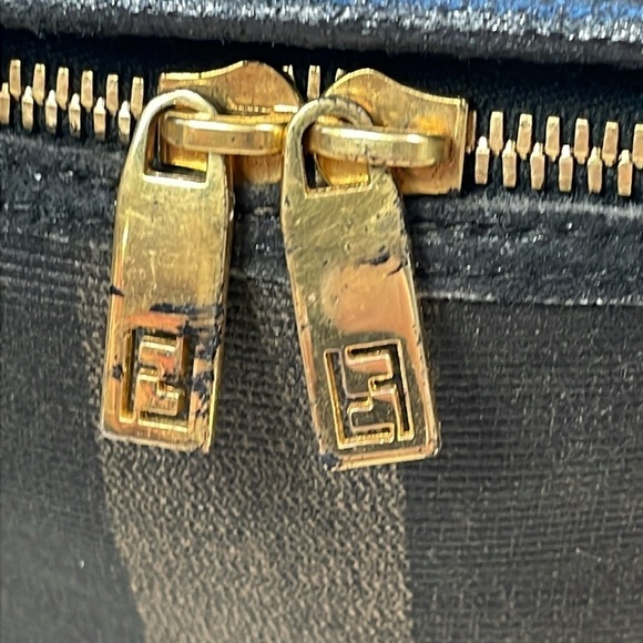 Vintage Fendi Pequin Stripe Vanity Cosmetic Case Top Handle Zip Around Toiletry - Picture 3 of 17